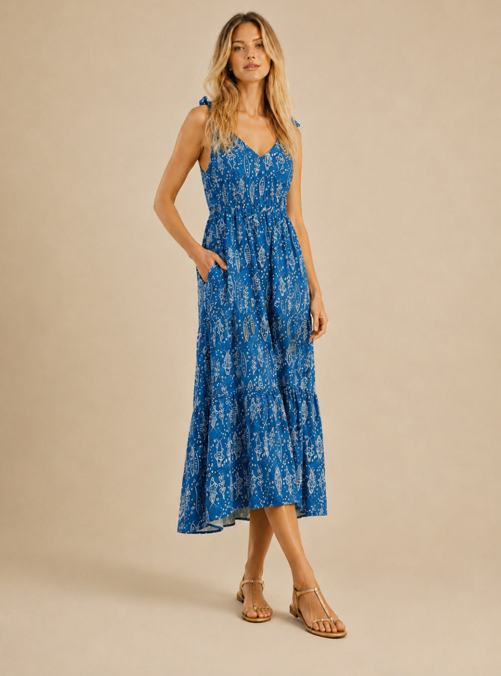 Tie Strap Fish Print Dress