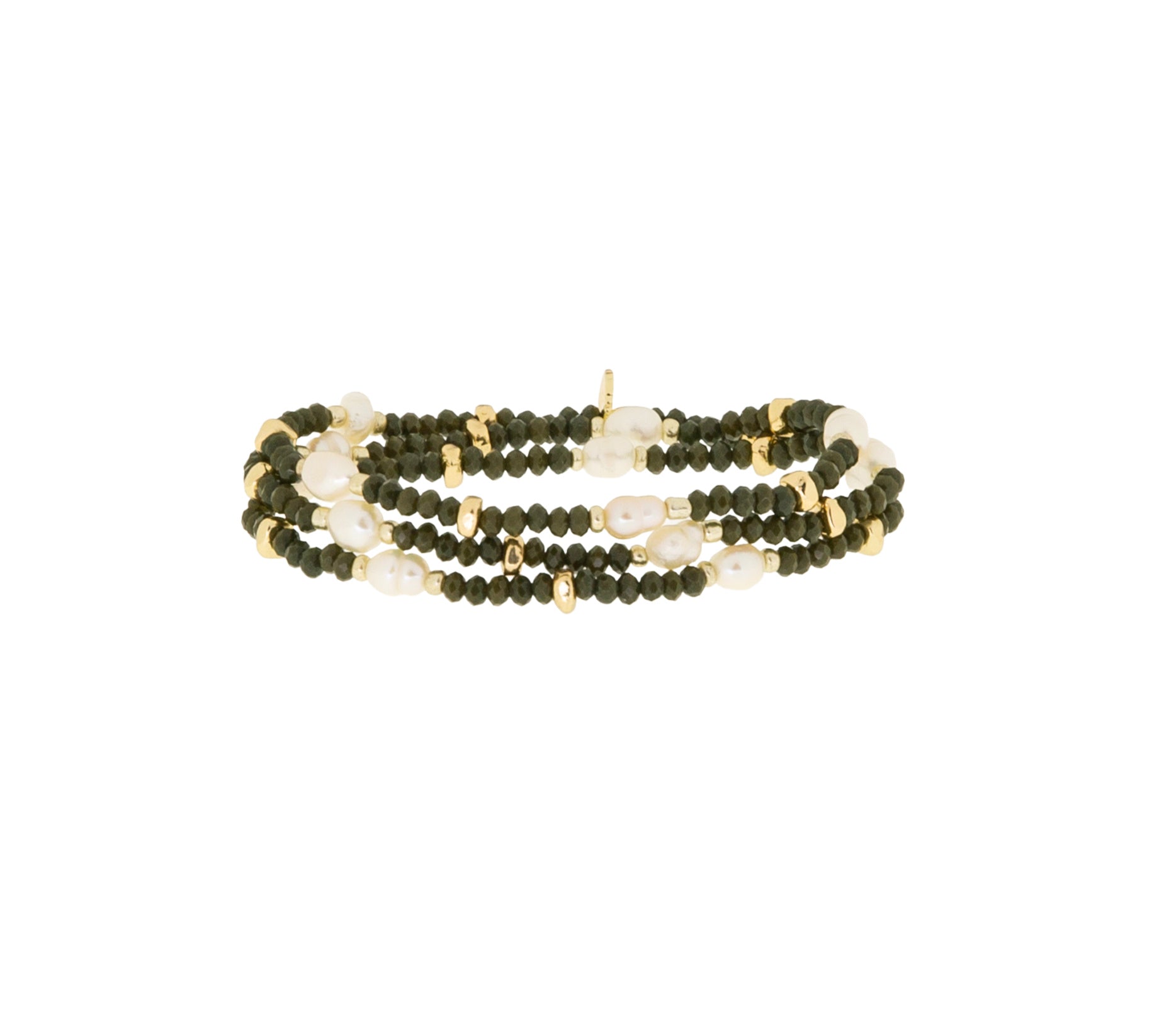 Gold/Army Multi Crystal Pearl Bracelet