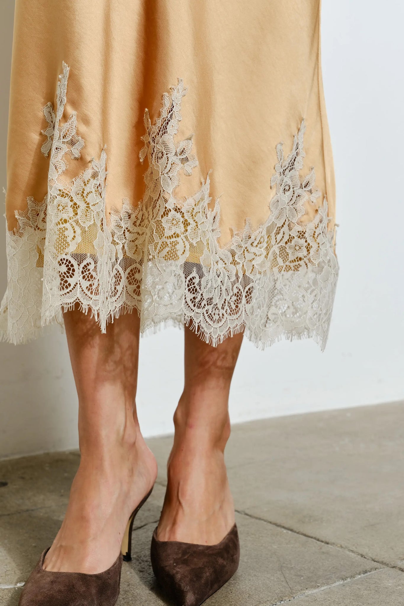 Camila Lace Trim Midi Slip Skirt Marigold