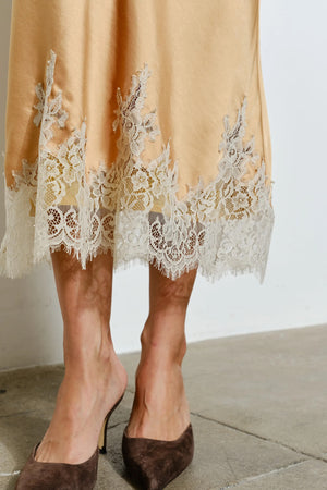 Camila Lace Trim Midi Slip Skirt Marigold