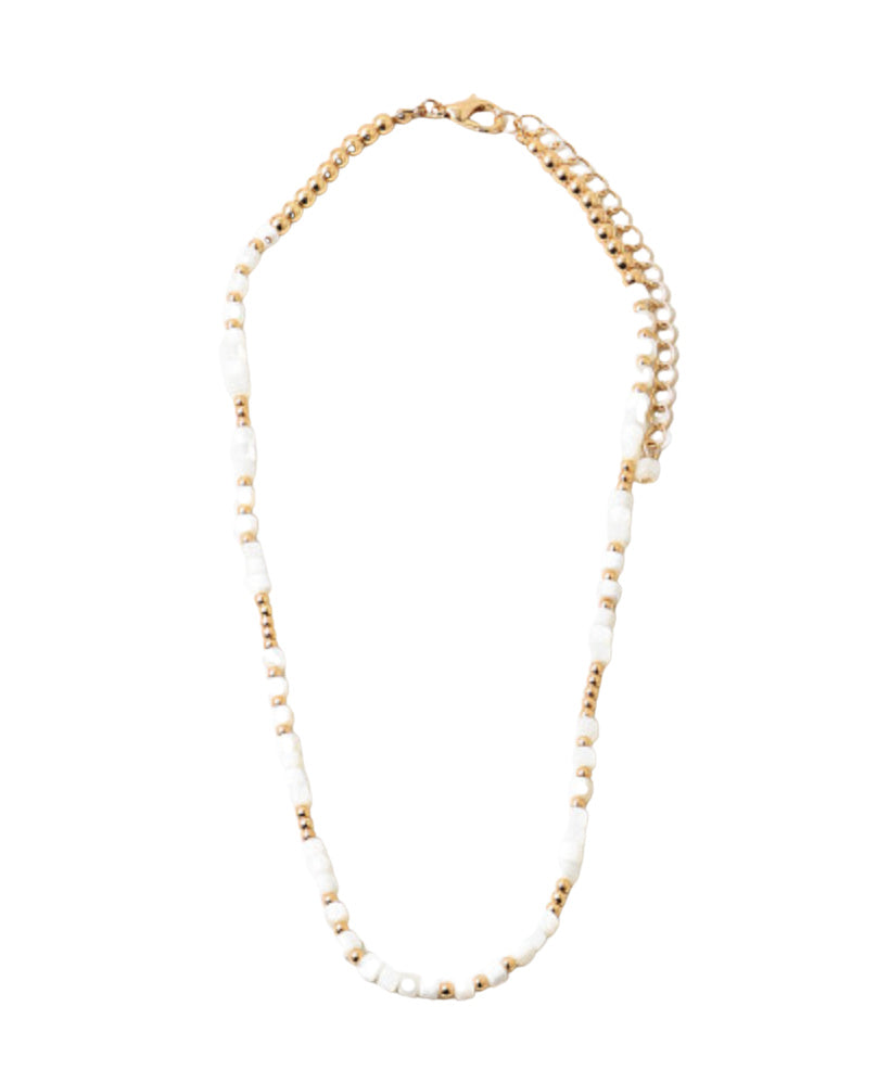 White Small Beaded and Gold Short Necklace