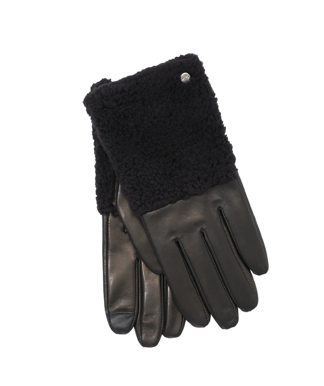 Faux Sherpa & Leather Glove Black