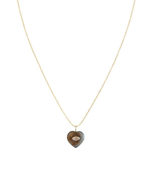 Murano Collection-Gold Chain Smokey Quartz Heart-16"