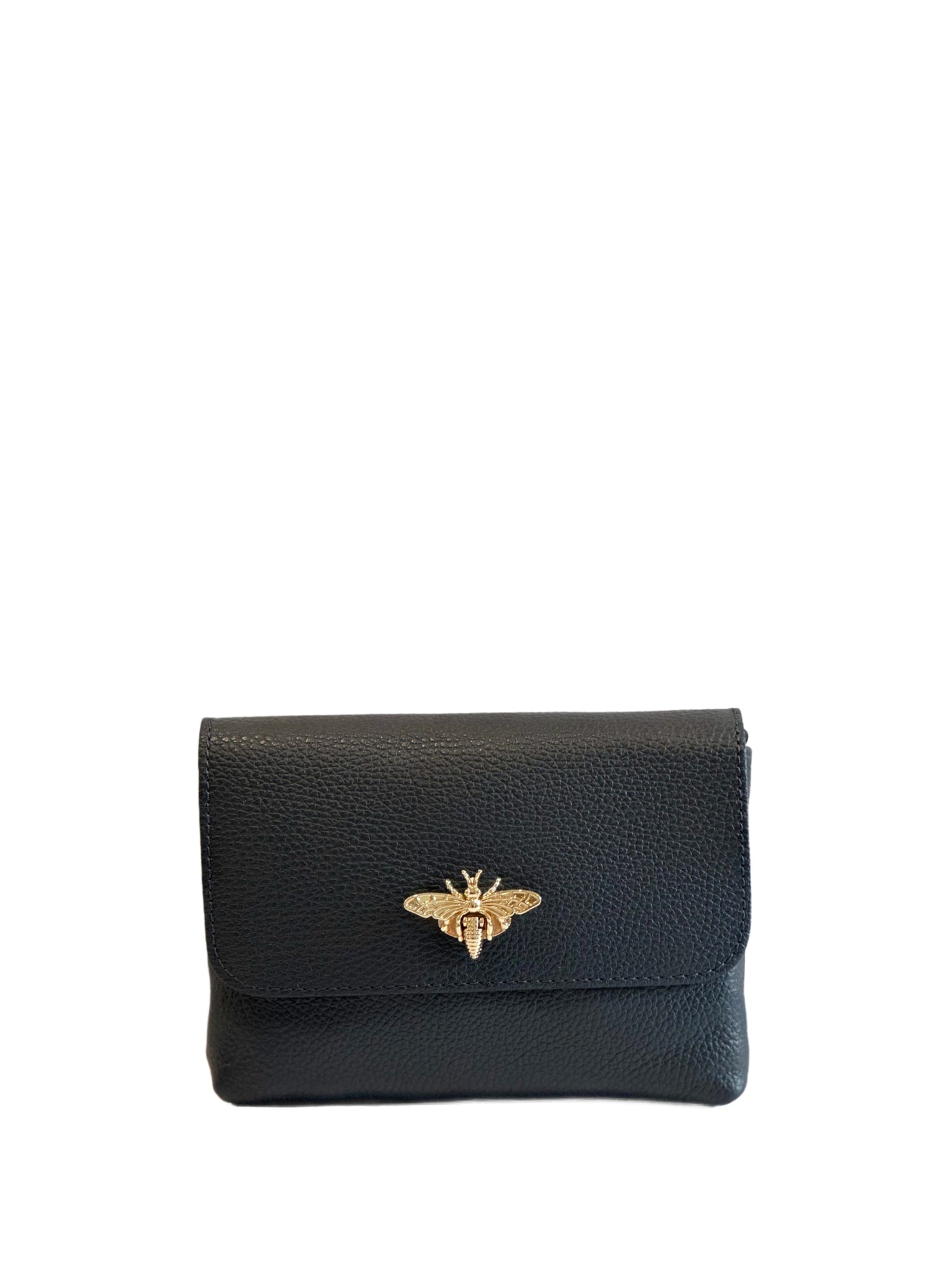 Navy Leather Clutch with Bee
