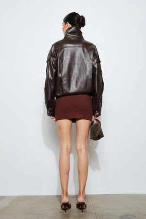Perry Faux Leather Bomber Brown