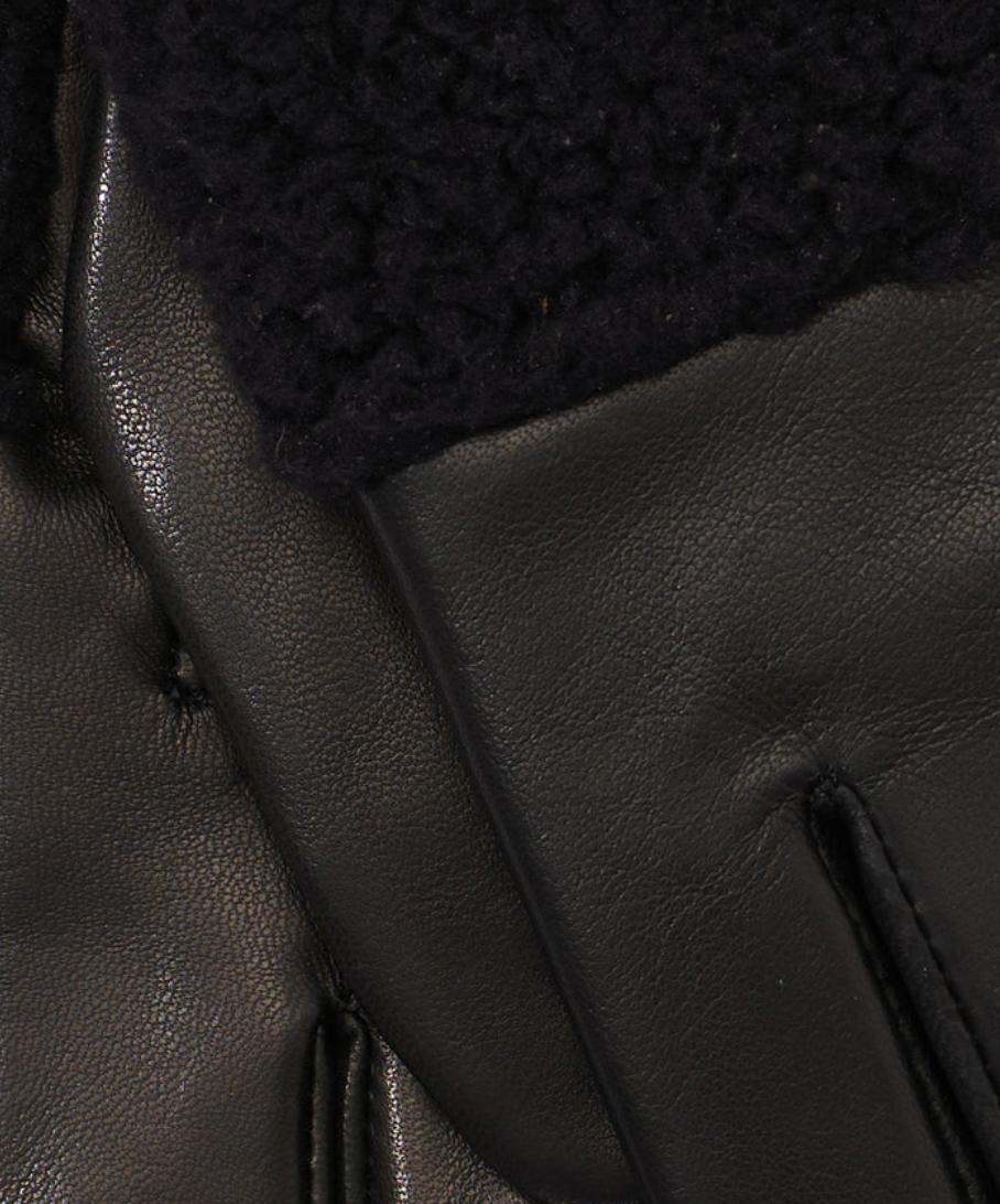 Faux Sherpa & Leather Glove Black
