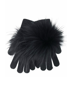 Angora Gloves Pom Pom Black