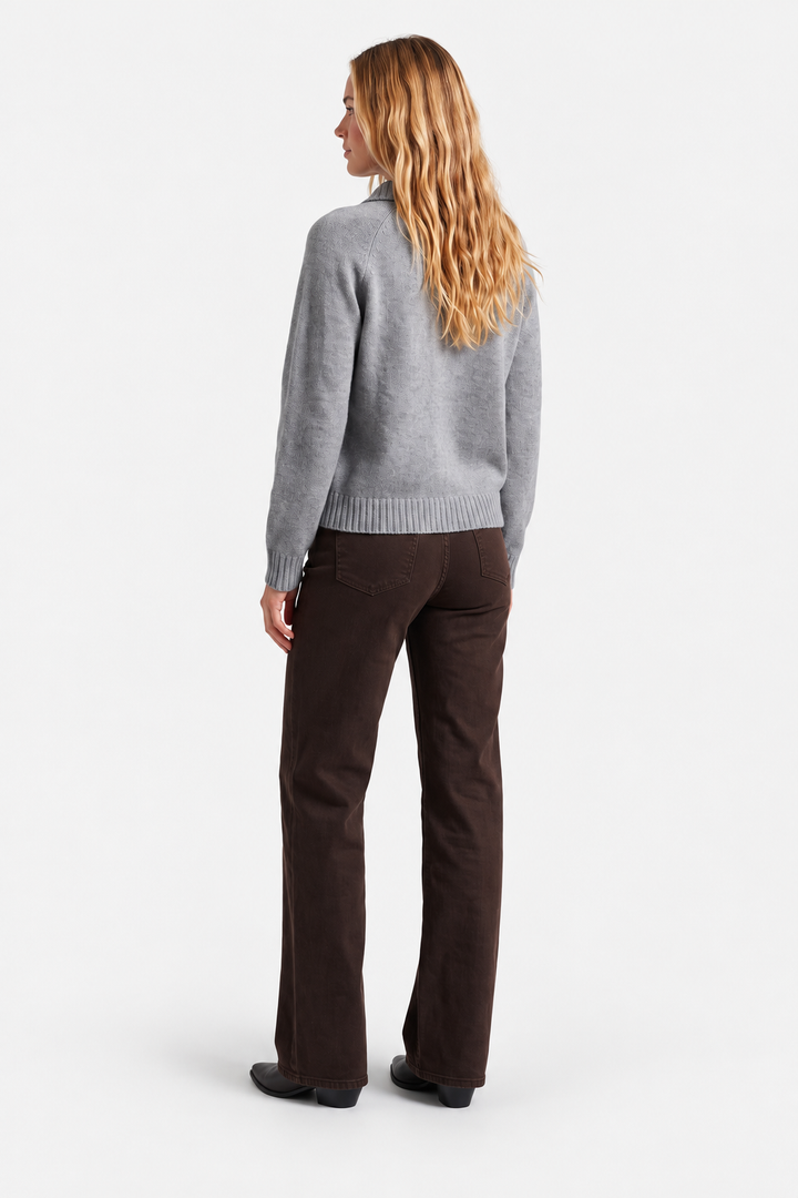 Wide Rib Collar Knit Sweater-Grey