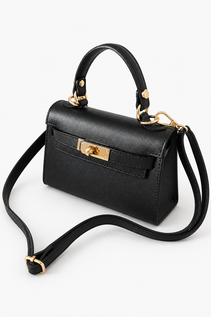 Victoria Leather Small Tote-Black