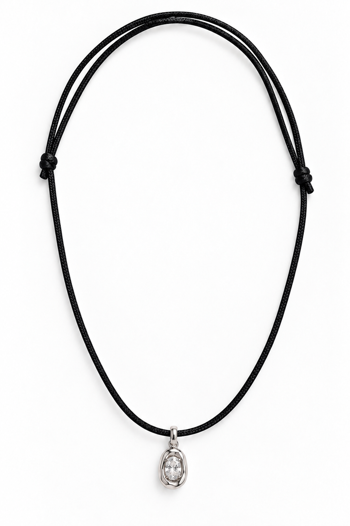 Stella Black Silk Cord/Platinum Pendant