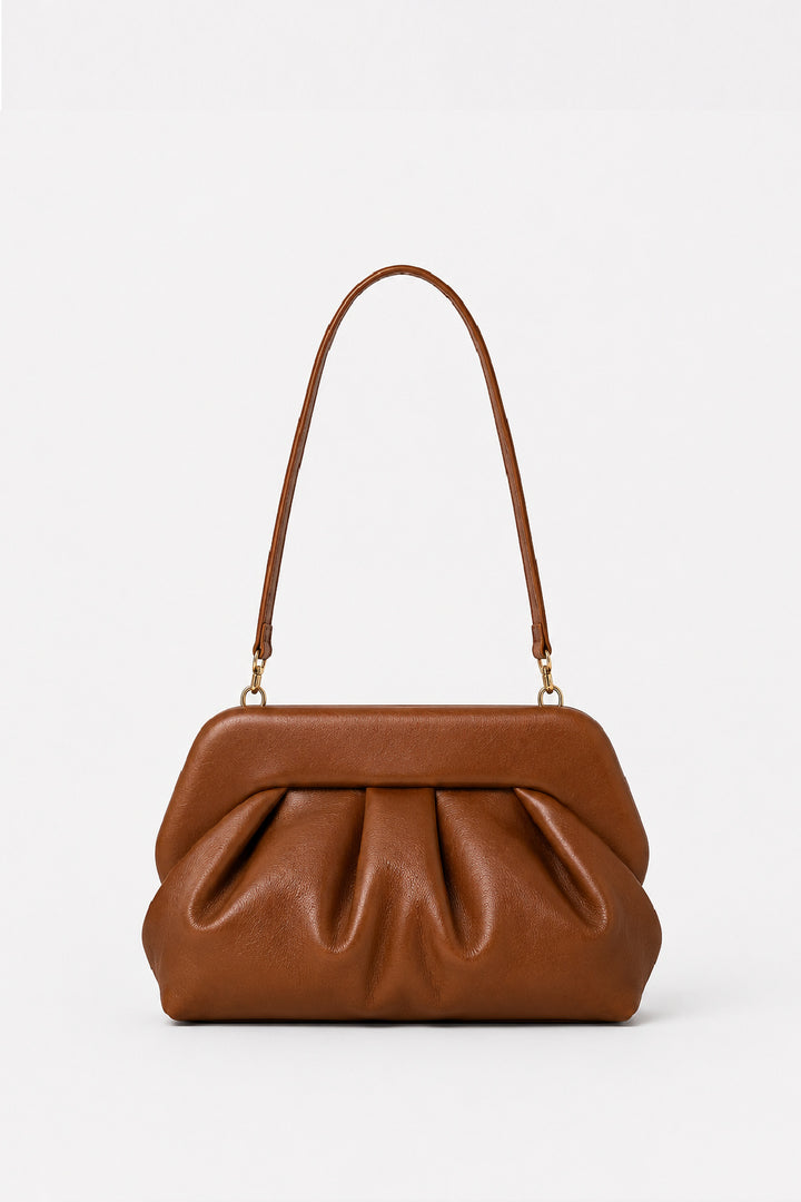 Juliet Leather Clutch- Saddle