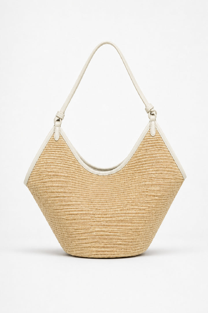 Porto Raffia / Leather Tote-Beige