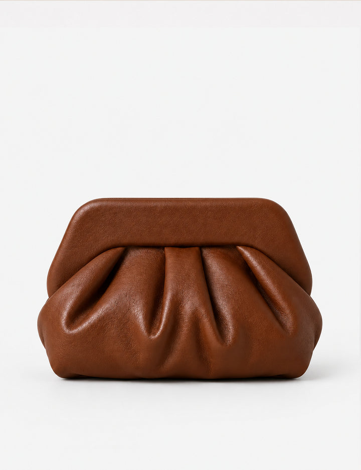 Juliet Leather Clutch- Saddle