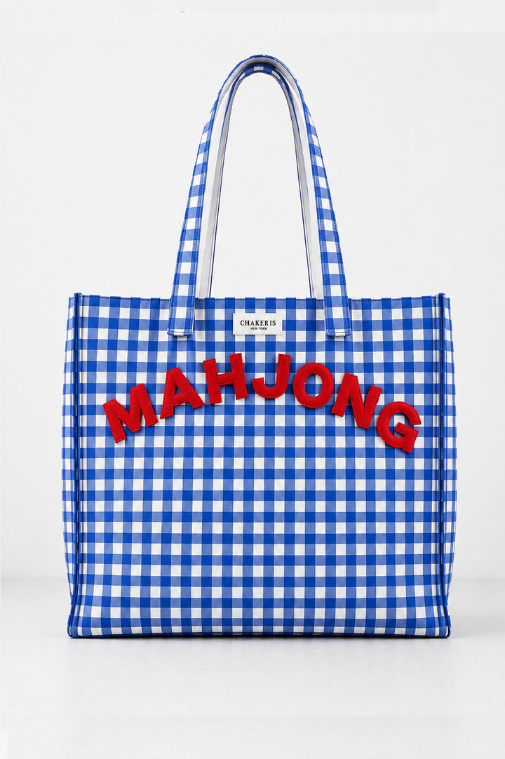 Mahjong Blue Gingham Tote Bag