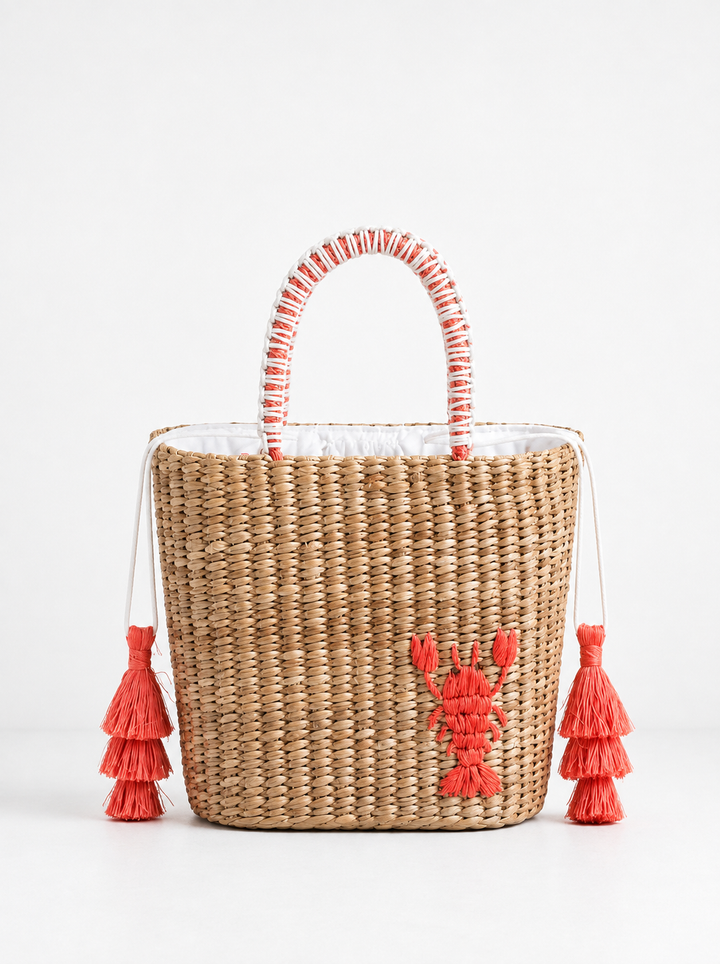 Mini Woven Tote Bag -Embroidered Lobster