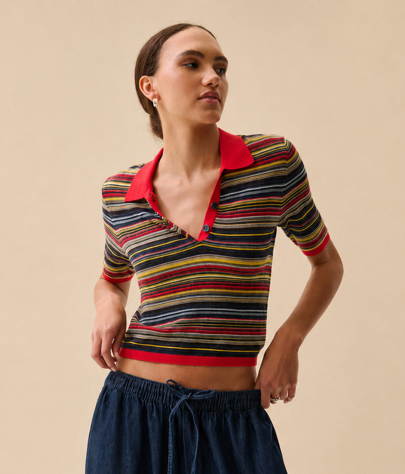 Ashlee Polo Sweater - Negroni Stripe