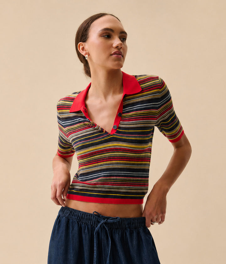 Ashlee Polo Sweater - Negroni Stripe