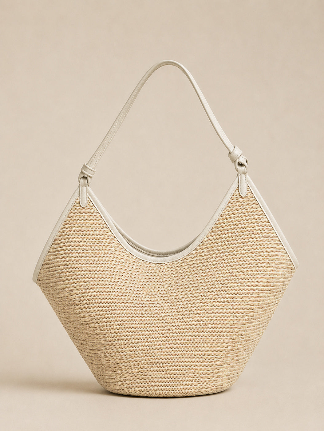 Porto Raffia / Leather Tote-Beige