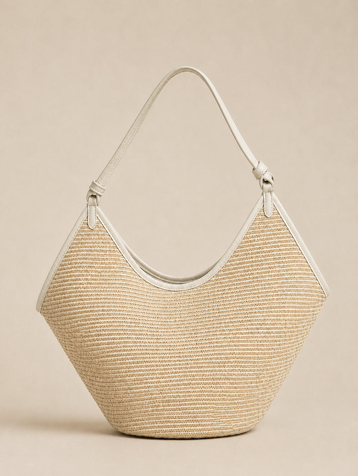 Porto Raffia / Leather Tote-Beige