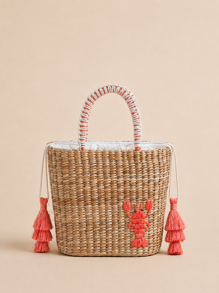 Mini Woven Tote Bag -Embroidered Lobster