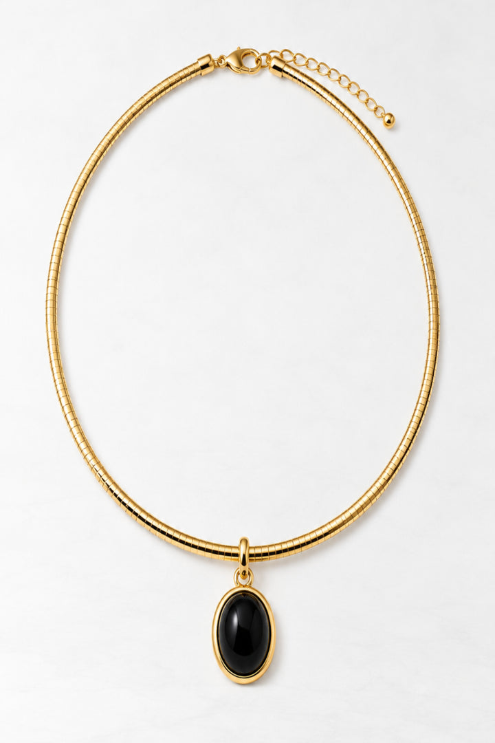 Liquid Gold Gold Filled Omega Chain w/Onyx Oval Pendant
