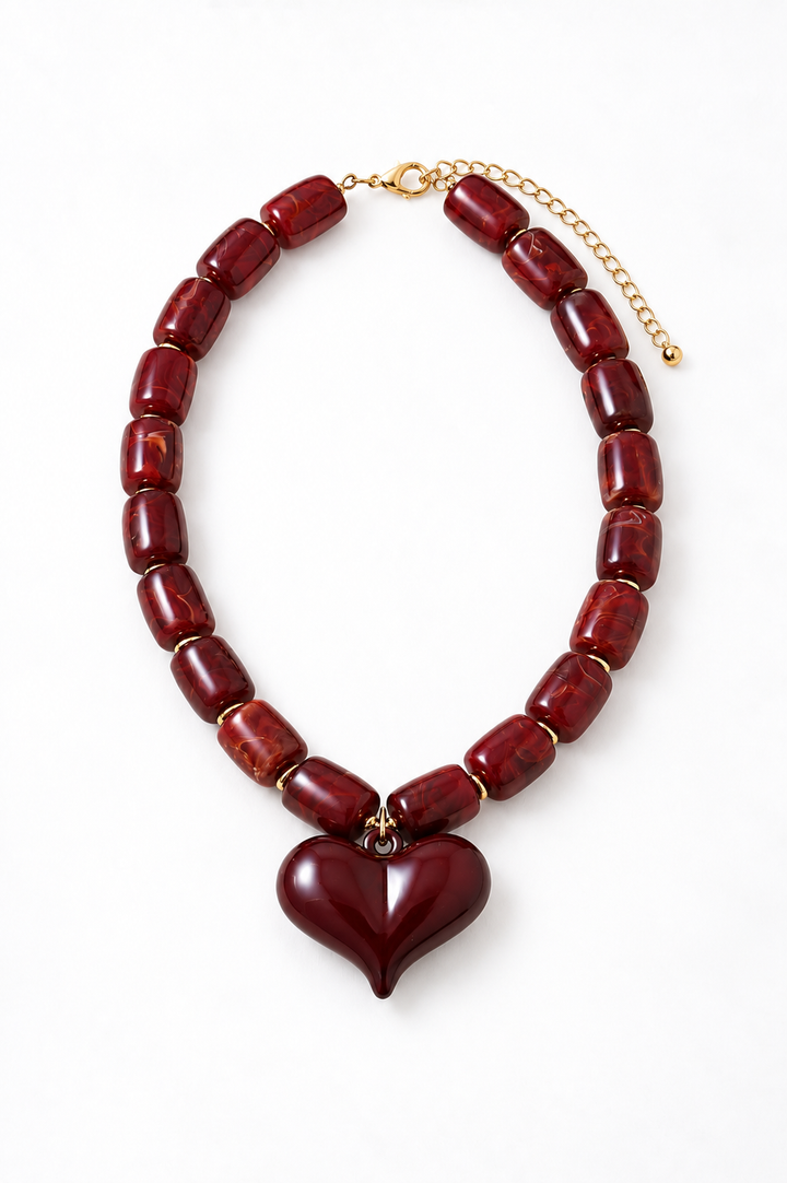 Claudet Collection-Brown Beaded w/Brown Heart Pendant