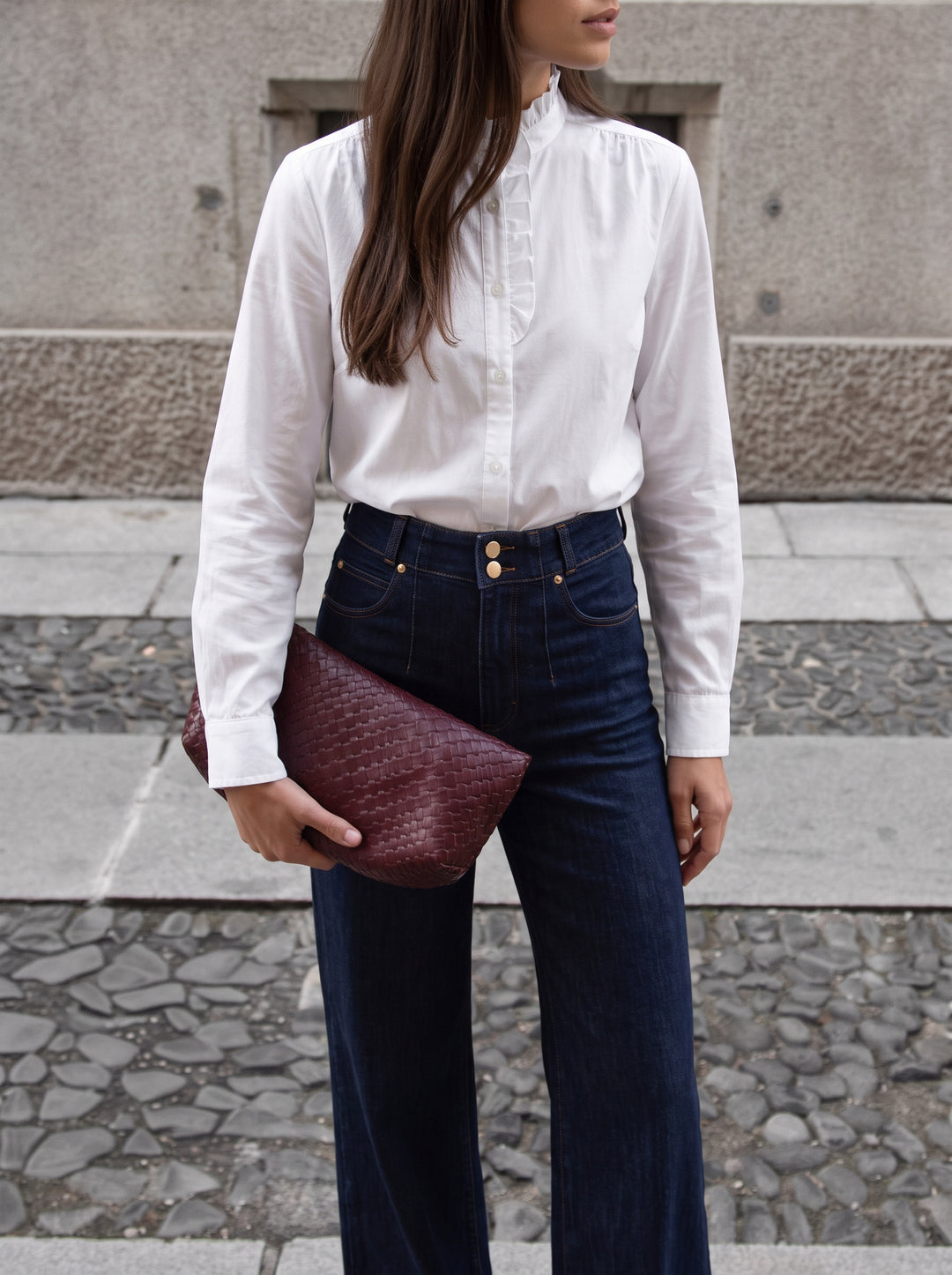 White Ruffle Neck Blouse