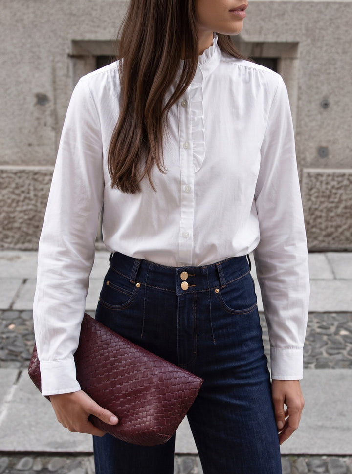 White Ruffle Neck Blouse