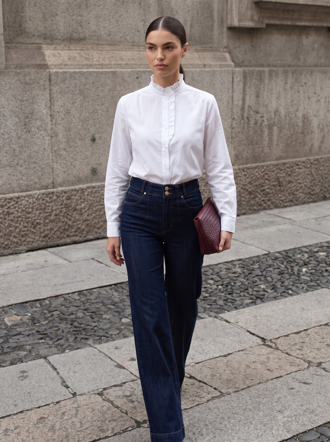 White Ruffle Neck Blouse