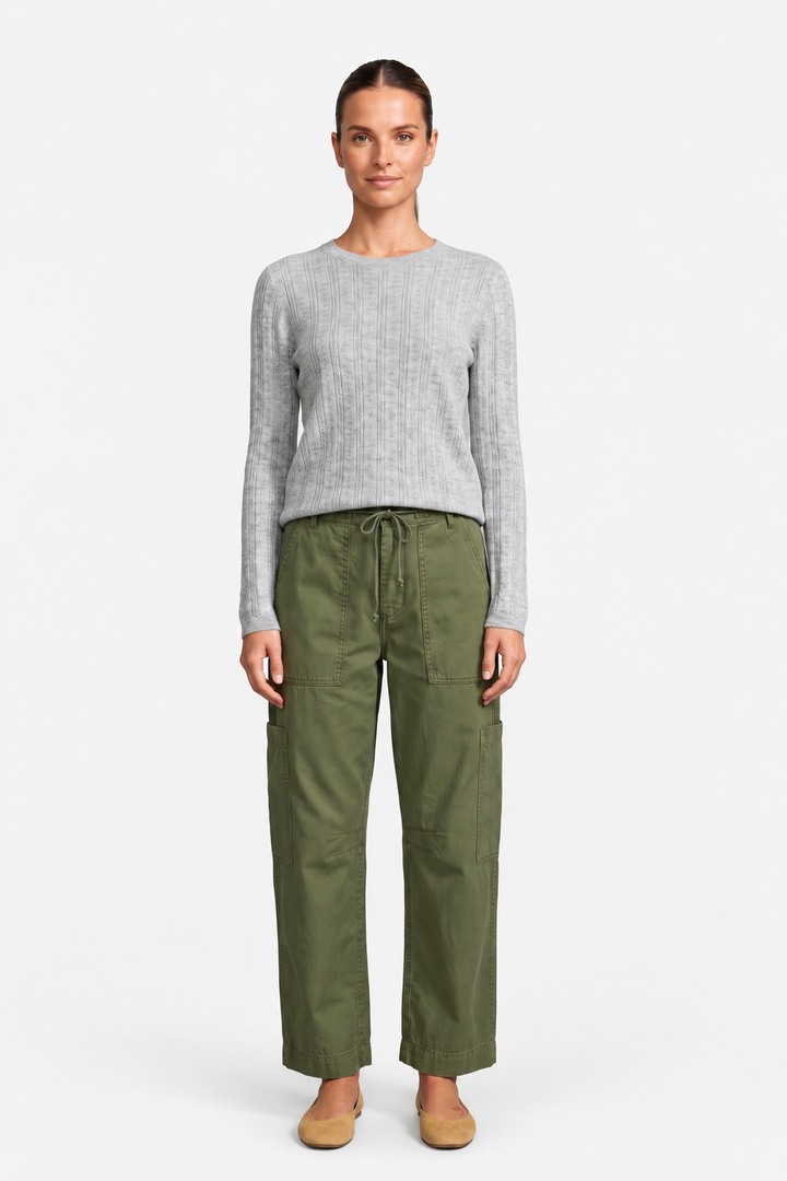 Scalloped Pointelle Knit Top-Grey