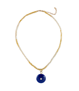 Murano Collection-Citrine & Clear Crystal Beads w/Lapis Pendant-14"