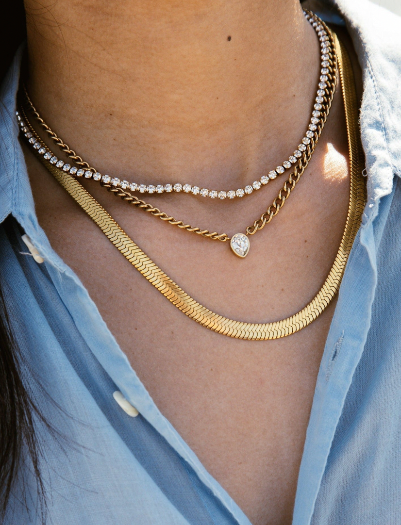 SS-Gold Tennis Necklace CZ