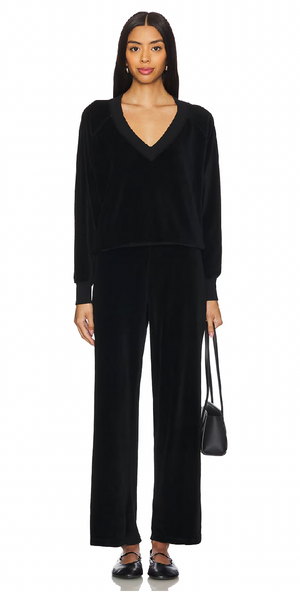 Holly Velour Wide Leg Sweatpant Black