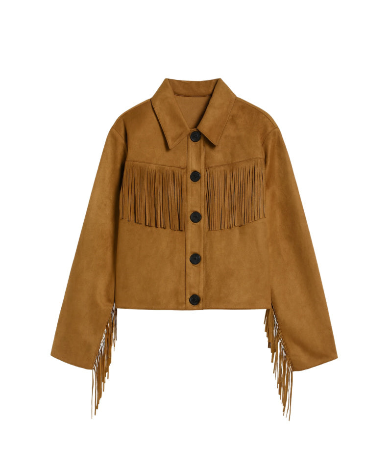 Faux Suede Fringe Jacket Cognac