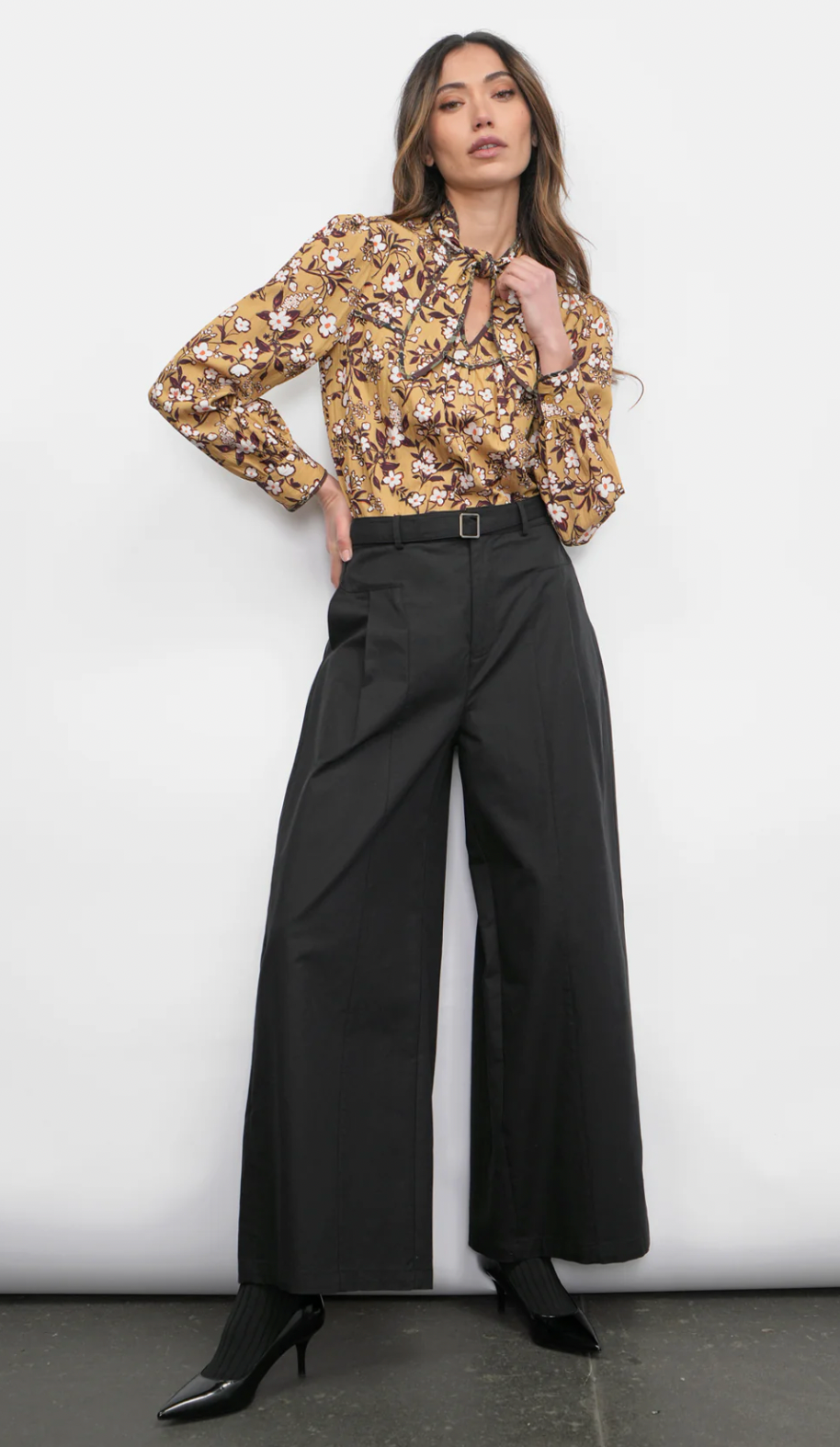 Rowan Tie Neck Blouse- Honey