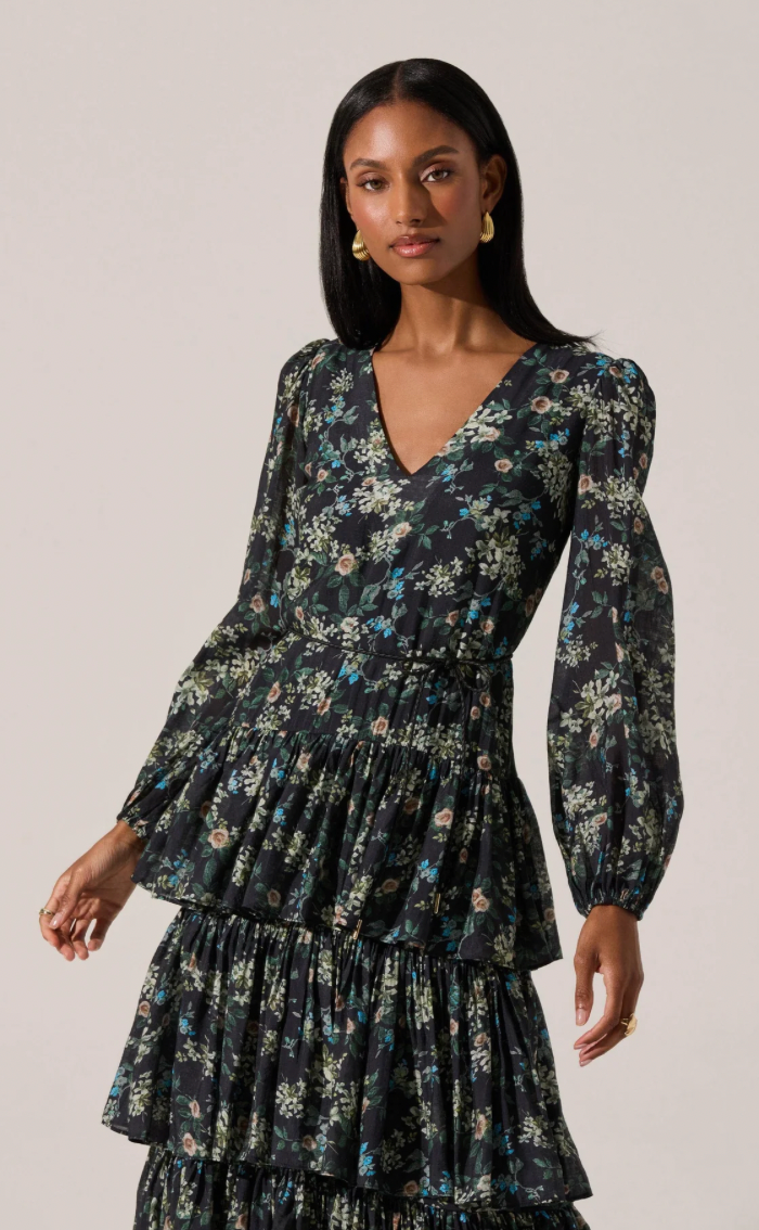Franchesca Tiered Ruffle Midi Dress Floral