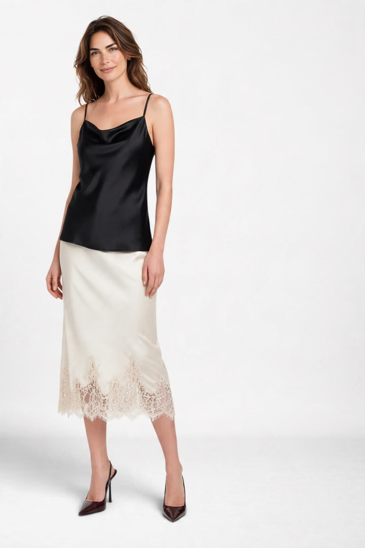 Cowl Neck Satin Cami Top Black