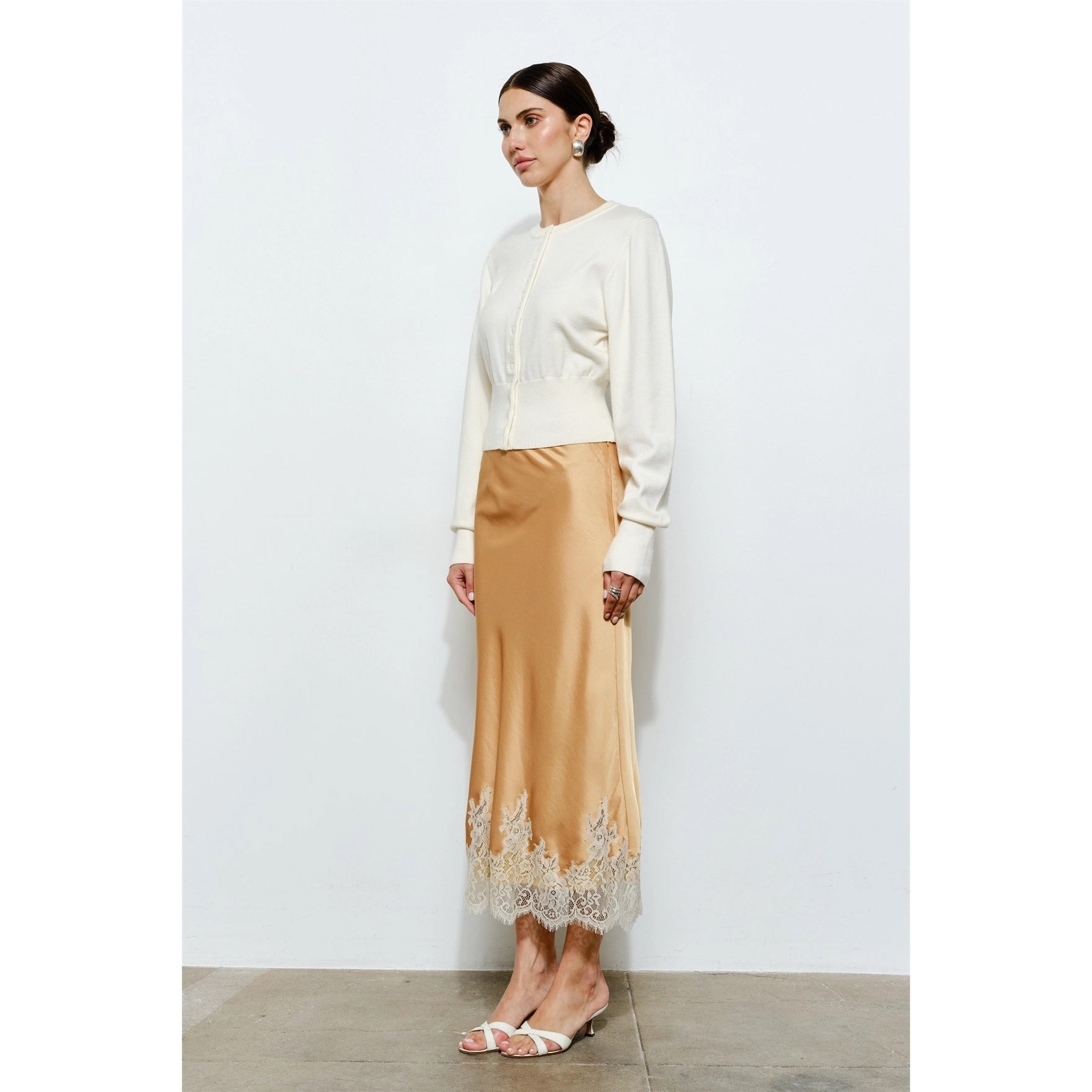 Camila Lace Trim Midi Slip Skirt Marigold