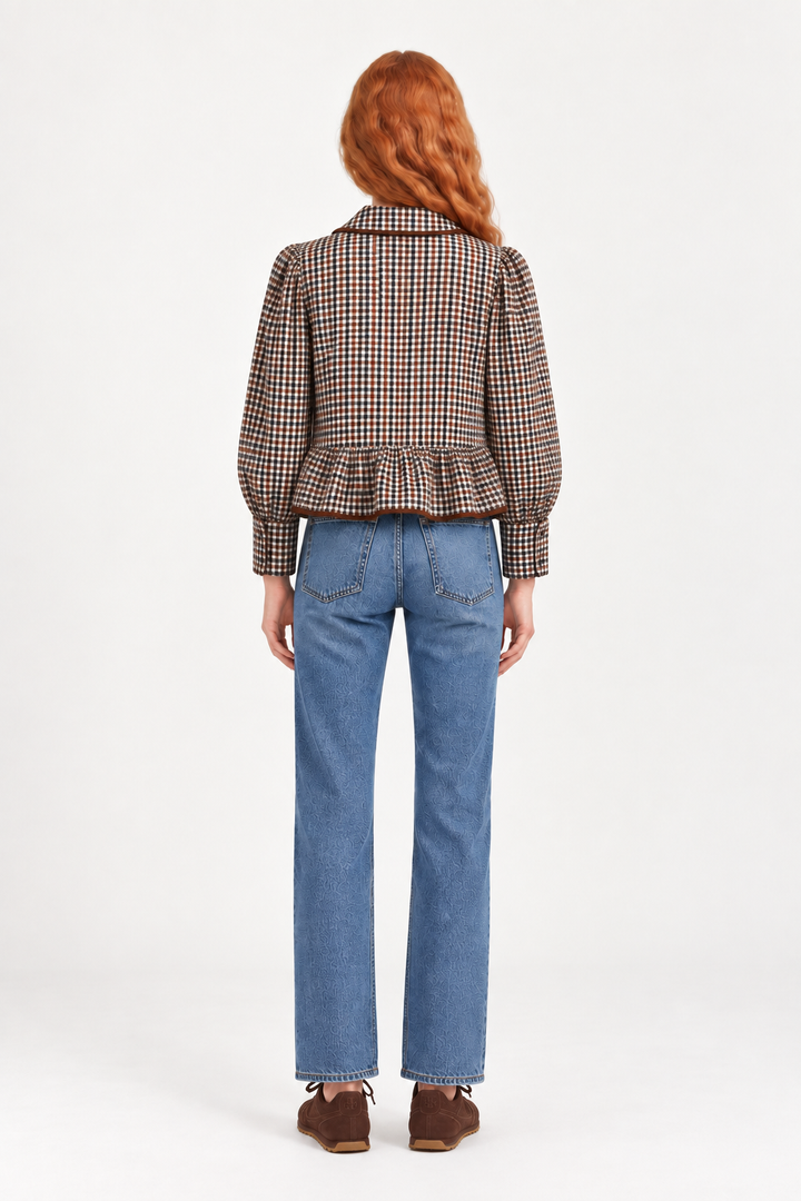 Gingham Collared Top-Brown