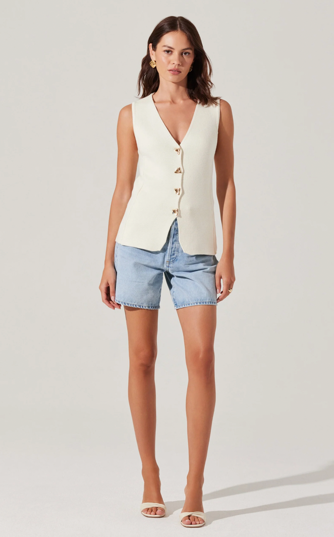 Jayce V-Neck Sweater Vest Cream