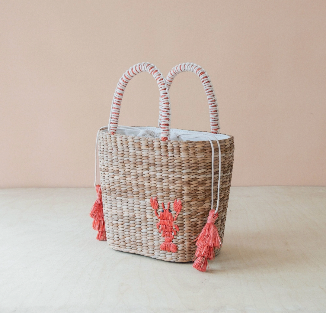 Mini Woven Tote Bag -Embroidered Lobster