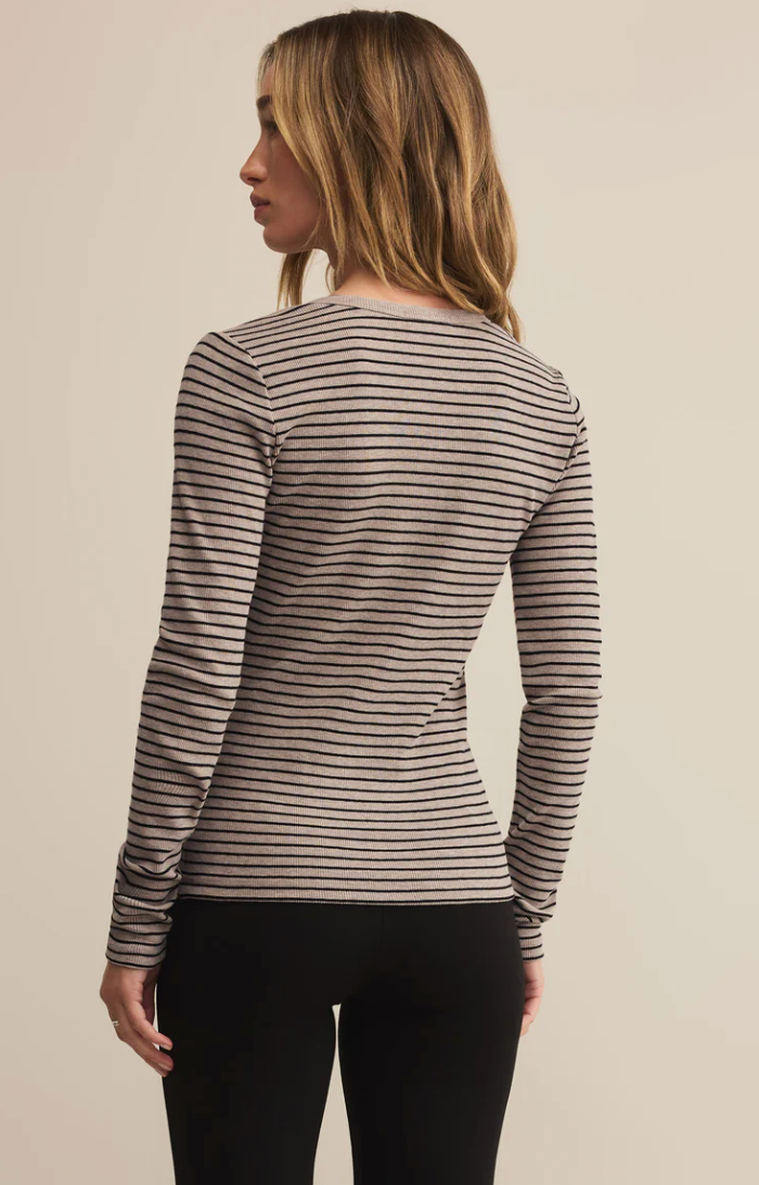 Stella Striped Modal Rib Henley Heather Taupe