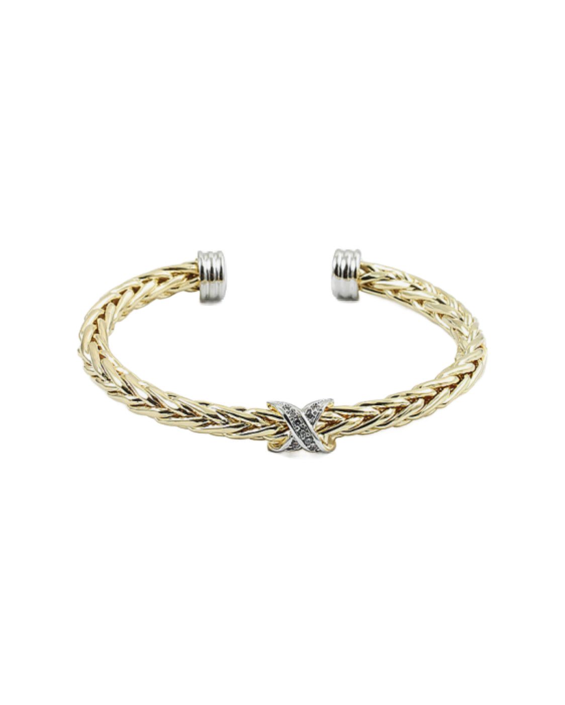 Stainless Gold Rope Cuff Single CZ X