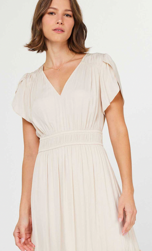 Short Sleeve V-Neck Midi Dress Light Beige