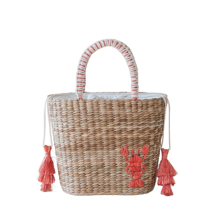 Mini Woven Tote Bag -Embroidered Lobster