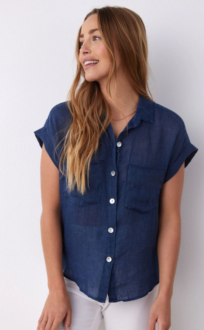 Linen Two Pocket Short Sleeve Shirt - Summer Night