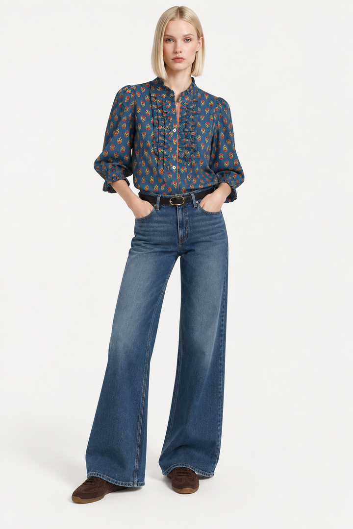 Hydrangea Printed Top- Blue