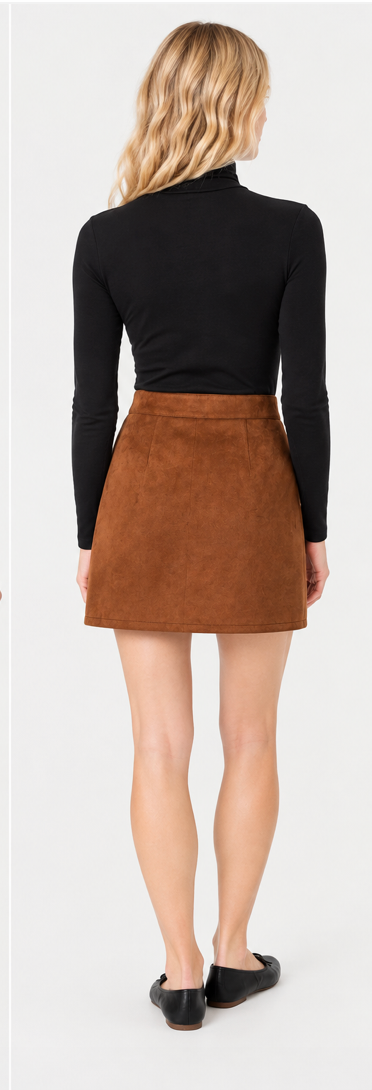 Laney Suede Patch Pocket Mini Skirt-Tan