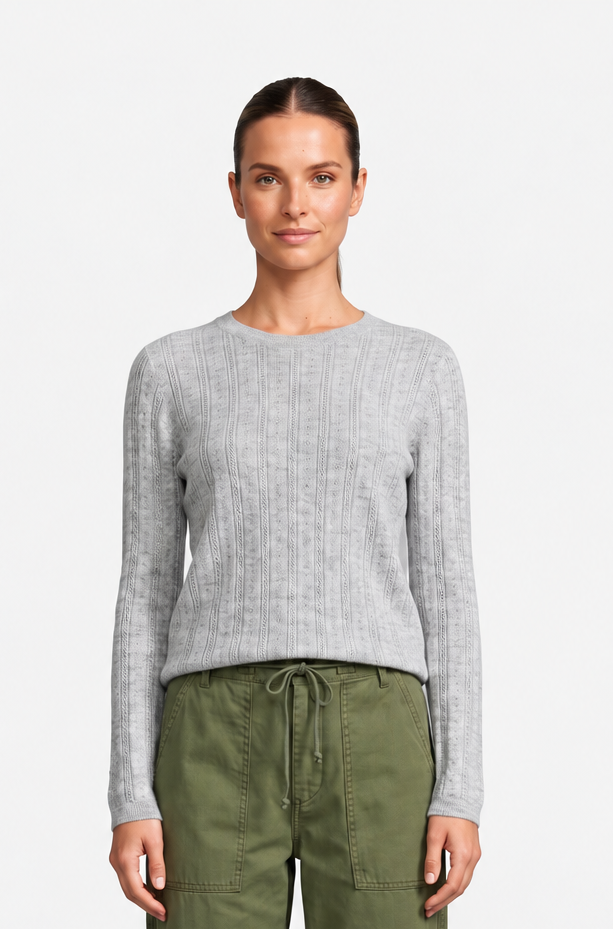Scalloped Pointelle Knit Top-Grey