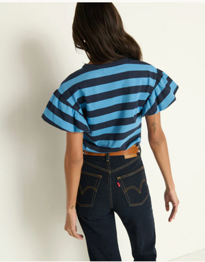 Camille Ruffle Sleeve Top Rugby Stripe